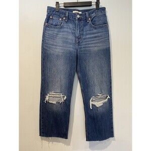 Levis Jeans Women 31" Low Pro Straight High Rise 100% Cotton Raw Hem Distressed